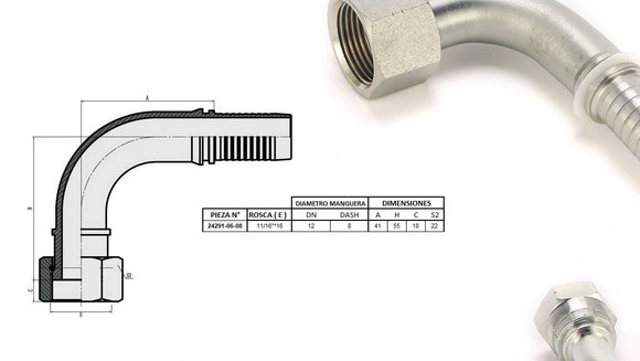 Imagen de HEMB CODO 90° 11/16" ORFS X 16F 08 MANG.1/2" PLANO C/ORING